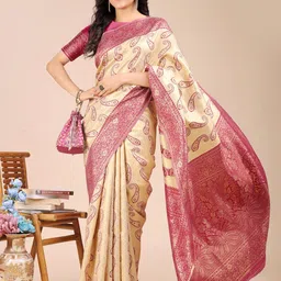 mitera MiteraSoft Banarasi Silk Zari Weaving Saree With Contrast Blouse Piece image 3