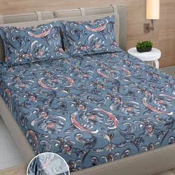 Myntra Elegant Homes Blue & Pink Ethnic Printed 300 TC King Bedsheet Set 2.50 m x 2.25 m-picture-38