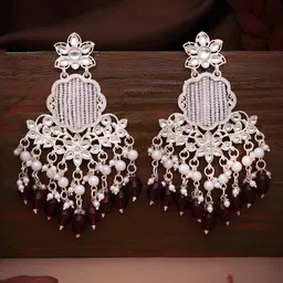 MEIRA JEWELLERY Gold-Plated Artificial Stones Studded & Beaded Contemporary Drop Earrings-picture-37