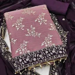 BlissFlair Floral EmbroideredSequinned Geogrette Unstitched Dress Material-image-35