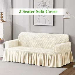 HOKIPO Cream-Coloured Self Design 3-Seater Stretchable Sofa Cover With Arms-image-61