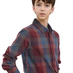 RARE ONES Boys Button-Down Collar Tartan Checked Cotton Casual Shirt image 4