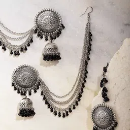 YouBella Silver-Plated Beaded Dome Shaped Jhumkas-picture-40