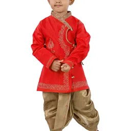NEW GEN Boys Ethnic Motifs Embroidered Angrakha Thread Work Kurta with Dhoti Pants-picture-22