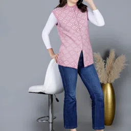 Chatanya Women Self Design Sleeveless Woollen Cardigan image 2