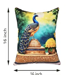 BED-SHEET.COM Blue 5 Pieces Peacock Digital Printed Jute Cotton Square Cushion Covers image 4