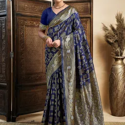 HERE&NOW Woven Design Zari Silk Blend Banarasi Saree-picture-41