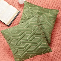 MONKDECOR Set Of 2 Green Velvet Square Cushion Covers image 5