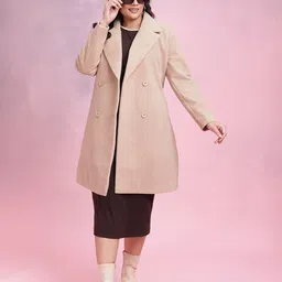 DressBerry Curve Notched Lapel Collar Double-Breasted Belted Overcoat image 5