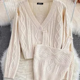 miss mosa by akanksha Alamode By Akanksha Women Embroidered Woollen Beige Freddy Sweater Set-picture-40