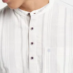 METTLE Striped Mandarin Collar Cotton Casual Shirt image 4