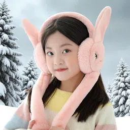 inaham Rabbit Design Soft Foldable Ear Moving Winter Earmuff for Girls & Kids Ear Muff image 4