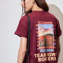 The Roadster Lifestyle Co. Graphic Printed Round Neck Cotton Oversized T-Shirt-image-77