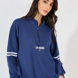 Styli Women Slogan Printed Half Zip Regular Fit Sweatshirt-picture-30