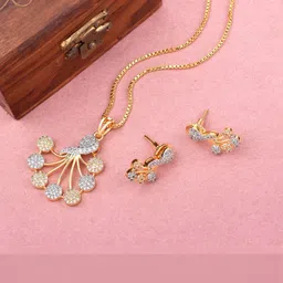 Anouk Gold-Plated Cubic Zirconia Studded Pendant And Earrings image 2