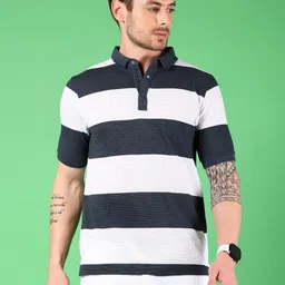 V-Mart Men Striped Polo Collar Applique T-shirt-picture-35