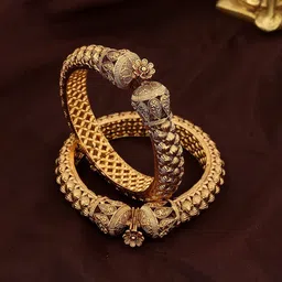 Exotic India Set Of 2 Gold-Plated Rajwadi Style Floral Design Screw Openable Bangles-picture-23