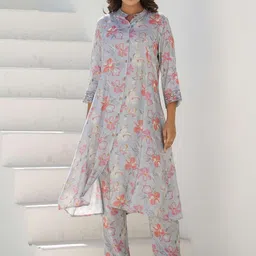 Mamicha Women Floral Printed Cotton Kurta with Palazzos-picture-12