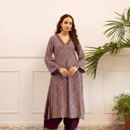 DIVASTRI Geometric Printed V-Neck Thread Work A-Line Kurta With Palazzo-picture-47