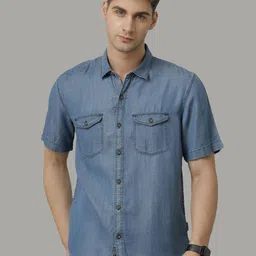 Voi Jeans Men Spread Collar Solid Cotton Casual Shirt-image-87