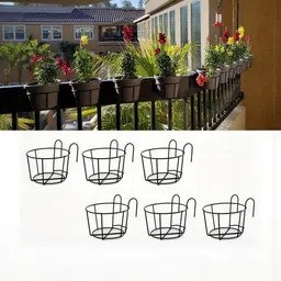 INDOCRAFT IMPEX 6 Pieces Black Hanging Bucket Planter Stand 8" x 5"-image-26