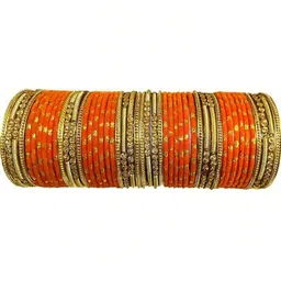 AMSHA Orange Glass Artificial Stones Bangle-picture-31
