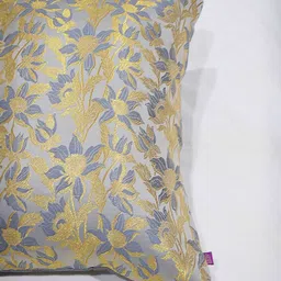 RoyalDeco Grey & Gold-Toned Set of 2 Ethnic Motifs Square Cushion Covers image 4