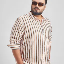 HIGHLANDER Men Plus Size Slim Fit Vertical Striped Spread Collar Cotton Casual Shirt image 4