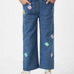 Nauti Nati Girls Cotton Denim Jeans with Little Flower Appliques-picture-42