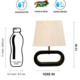 Devansh White & Black Textured Wooden & Cotton Frusturical Shaped Table Lamp image 5