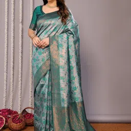 WOVENSTOCK Floral Woven Design Zari Kanjeevaram Saree-image-18