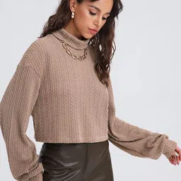 Outzidr Women Striped Turtle Neck Long Sleeves Pullover Sweatshirt image 5