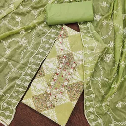 HERE&NOW Floral Embroidered Beads & Stones Cembric Cotton Unstitched Dress Material-picture-15