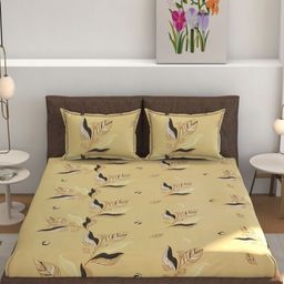 MOGNE FAB Yellow & Black Floral Cotton Fitted 210 TC King Bedsheet Set 2.28 m x 2.54 m-picture-24