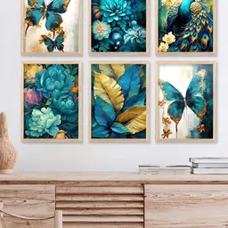 Kotart Brown & Blue 6 Pieces Wooden Birds And Animals Wall Arts-picture-33