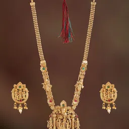 ORANGENYSHA Gold-Plated Kundan-Studded & Beaded Maa Lakshmi Jewellery Set-picture-18