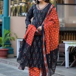 SHIFORY Women Ethnic Motifs Printed Cotton Kurta with Trousers & Dupatta image 5