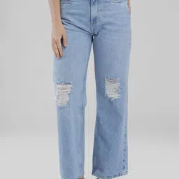 IZEL Women Wide Leg Mildly Distressed Heavy Fade Jeans-picture-36