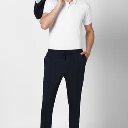 peter england Men Regular Fit Blue Cotton Blend Trousers image 4