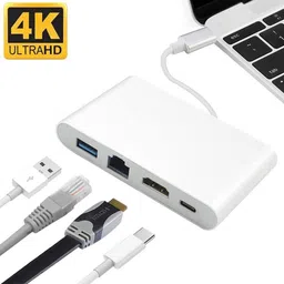 microware USB-C to LAN RJ45 Gigabit Ethernet Adapter USB 3.0 USB 3.1 Hub For MacBook Pro TYPE C 4 IN 1 USB Hub image 2