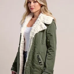 Mast & Harbour Women Lapel Collar Solid Parka Jacket image 4