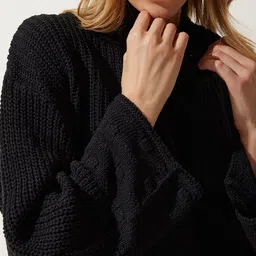 Happiness istanbul Women Siyah Mock Collar Long Sleeves Pullover Sweaters image 5