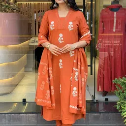 Puebell Women Orange Kurta Sets-picture-13