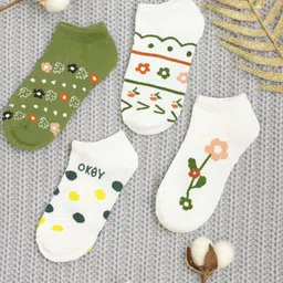 J Style Women Pack Of 4 Embroidered Ankle-Length Socks image 2