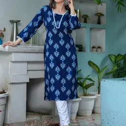 Wawlooks Women V-Neck Ethnic Motifs printed Kurta-picture-25