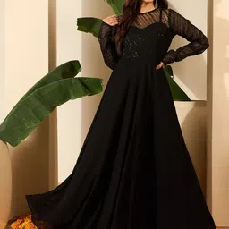 Inddus Sequinned Embroidered Georgette Fit & Flare Maxi Ethnic Dress-picture-35