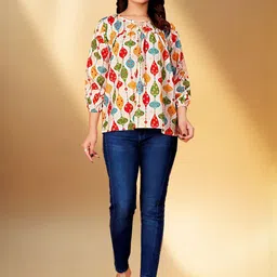 KHANJAN FASHION Women Print Crepe Top-image-12