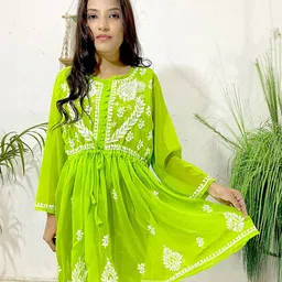 ADR CHIKAN Women Embroidered Georgette Peplum Top-image-25