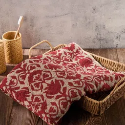 Fabindia Red & Grey Printed Cotton 570 GSM Bath Towel image 1