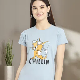 Dreambe Women Pack of 2 Tom & Jerry Graphic Printed Round Neck Cotton Regular Fit T-shirts image 3